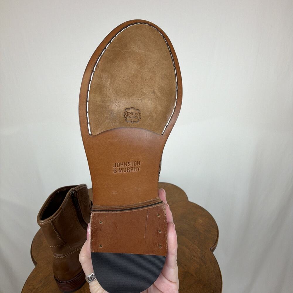 Johnston & Murphy Brown Leather Boots Women's Size 8.5 Ankle Bootie Side Zip - Picture 7 of 8